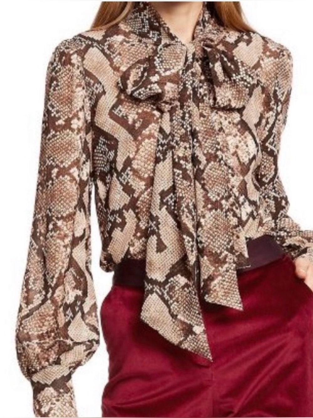 Altuzarra for Target Snake Skin Print Tie Neck Blouse Shirt Size Medium